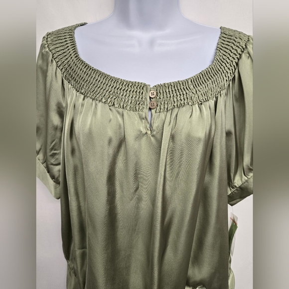 Agora New L Silky Smooth Feel Pullover Top Elastic Neck Side Tie Sage Color - Picture 2 of 10